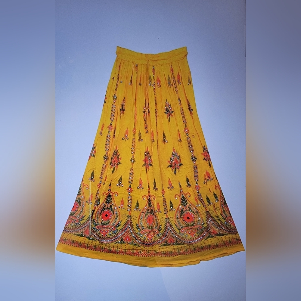 Exotic Yellow Multicolor Embroidered Maxi Skirt